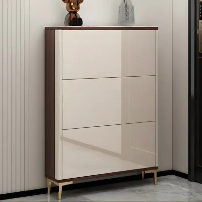 Rectangular Wood Entryway Beige Shoe Storage Cabinet Image - 5