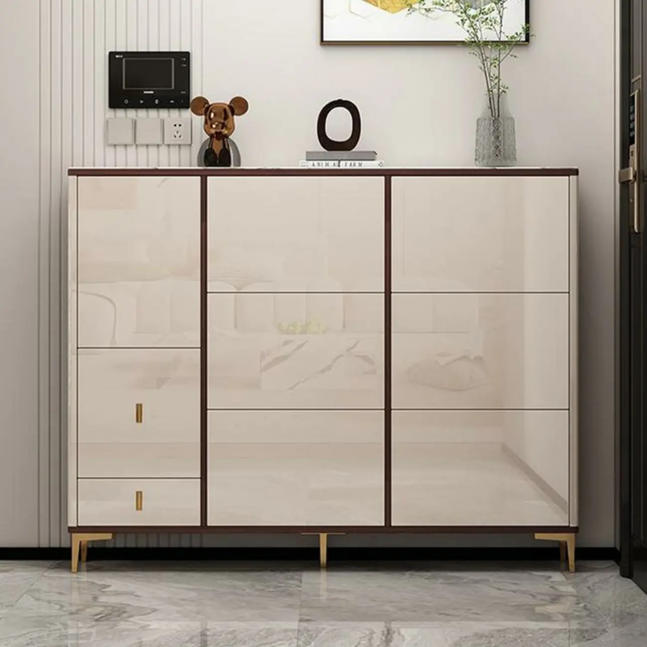 Rectangular Wood Entryway Beige Shoe Storage Cabinet Image - 6 | homeyfad