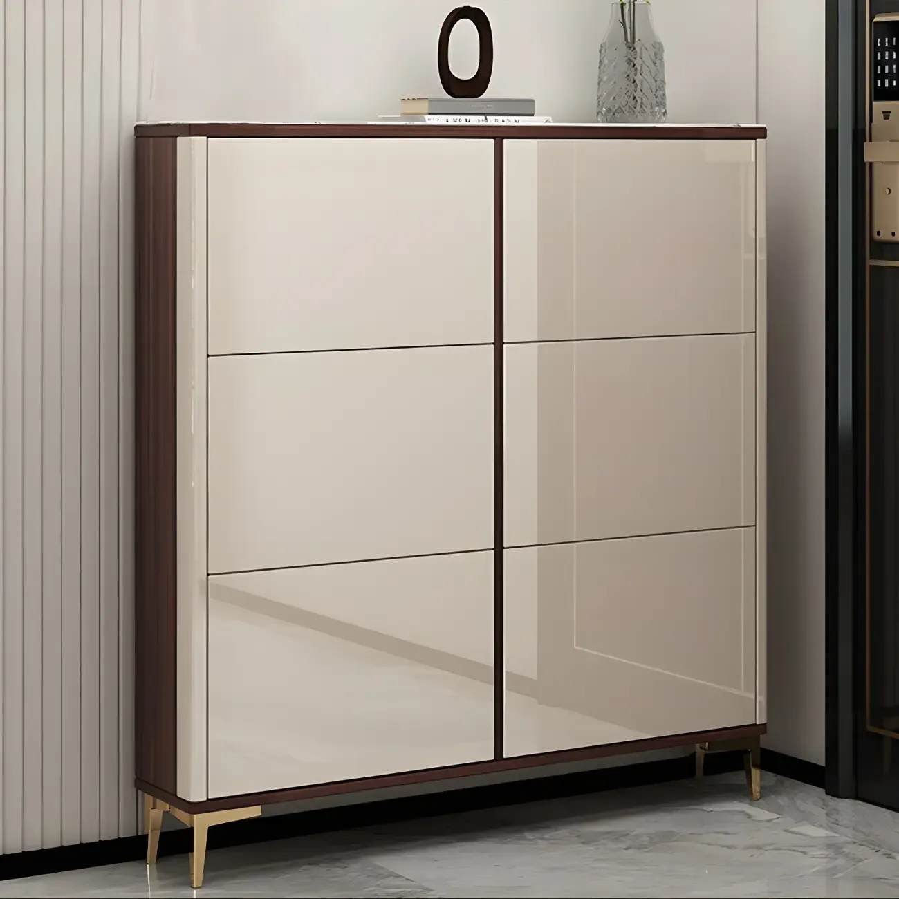 Rectangular Wood Entryway Beige Shoe Storage Cabinet Image - 7