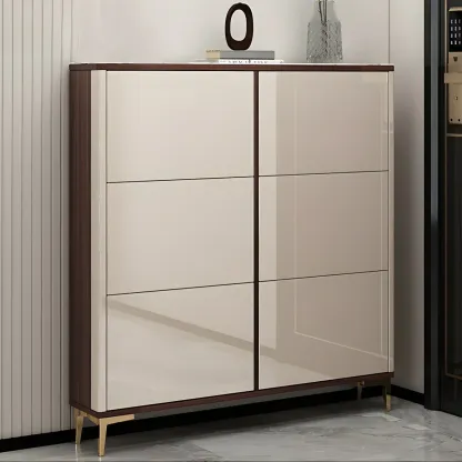 Rectangular Wood Entryway Beige Shoe Storage Cabinet Image - 7