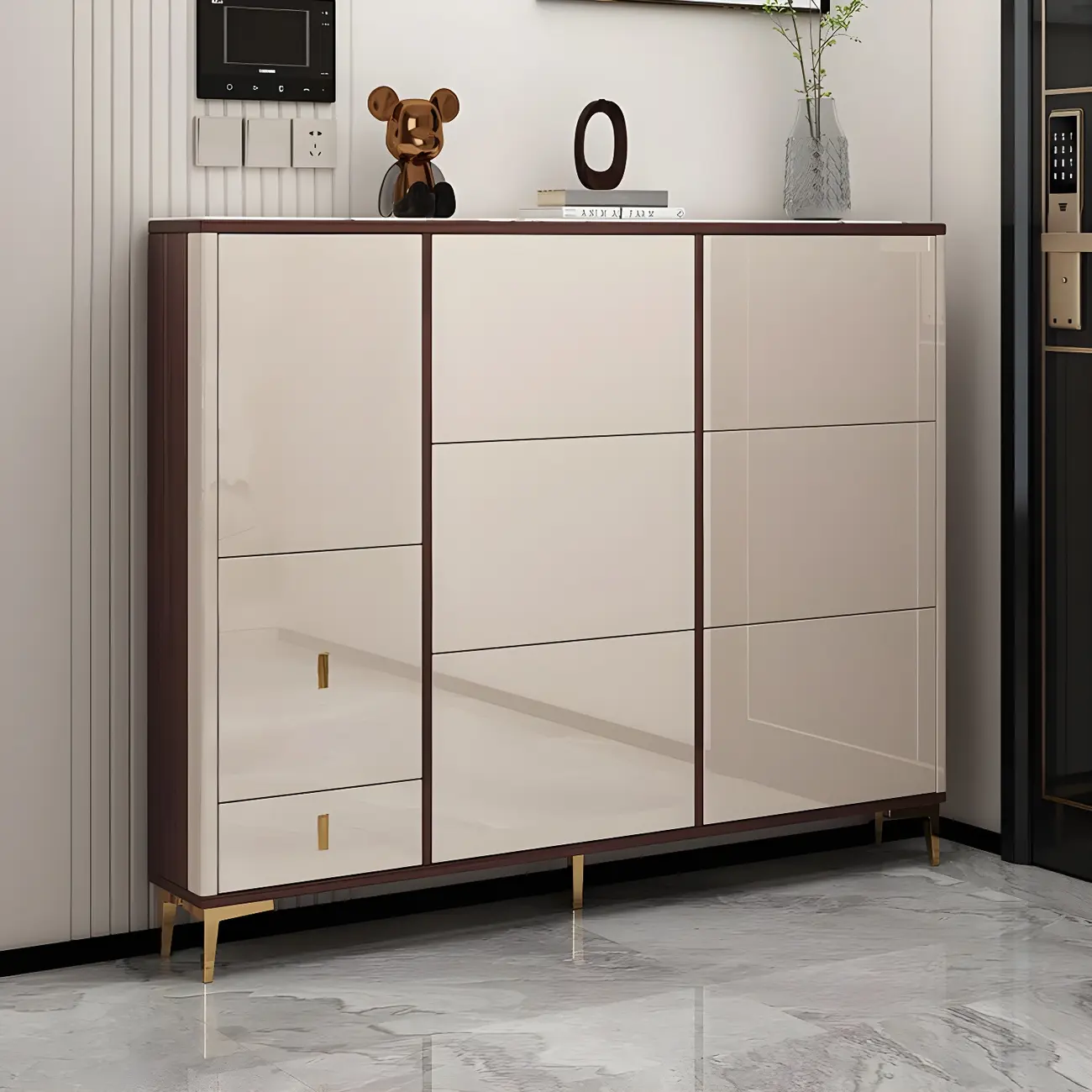 Rectangular Wood Entryway Beige Shoe Storage Cabinet Image - 8 | homeyfad