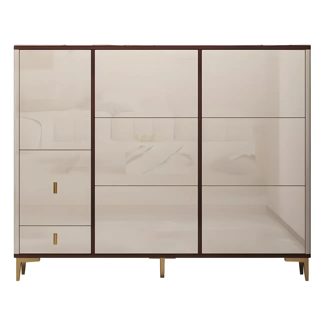 Rectangular Wood Entryway Beige Shoe Storage Cabinet Image - 9