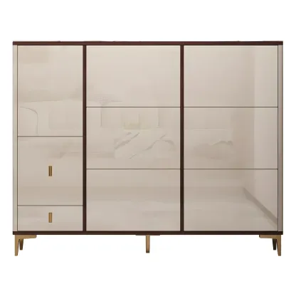 Rectangular Wood Entryway Beige Shoe Storage Cabinet Image - 9