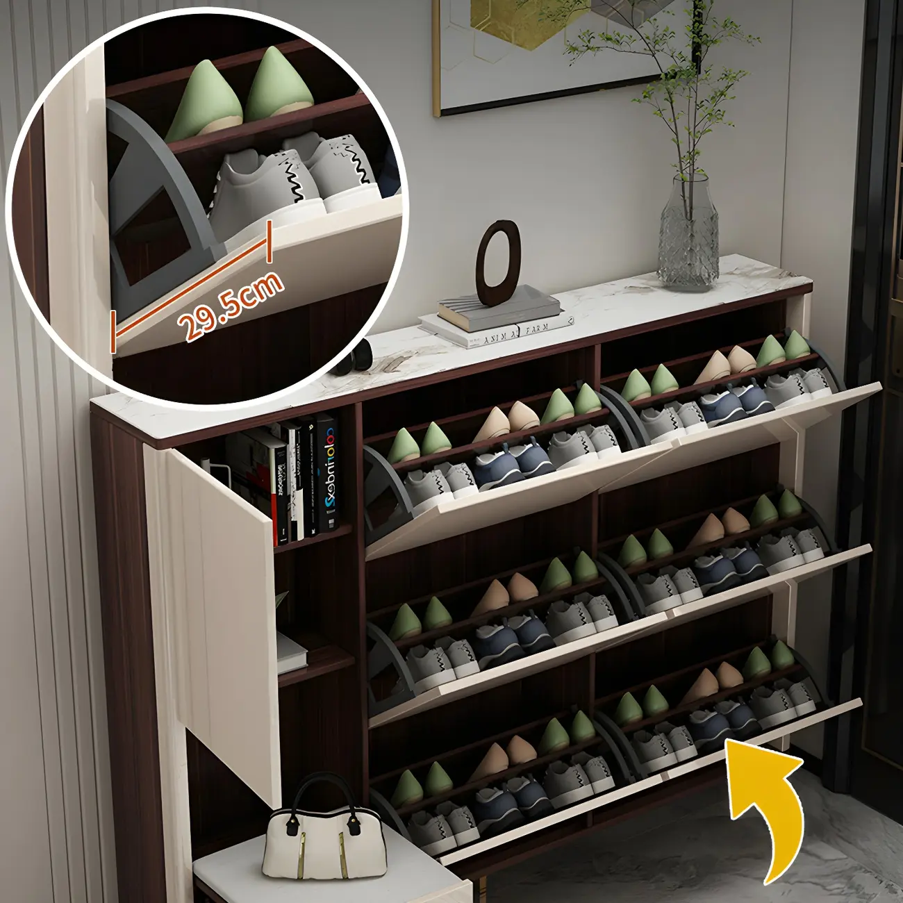 Rectangular Wood Entryway Beige Shoe Storage Cabinet Image - 11 | homeyfad