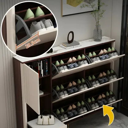 Rectangular Wood Entryway Beige Shoe Storage Cabinet Image - 11