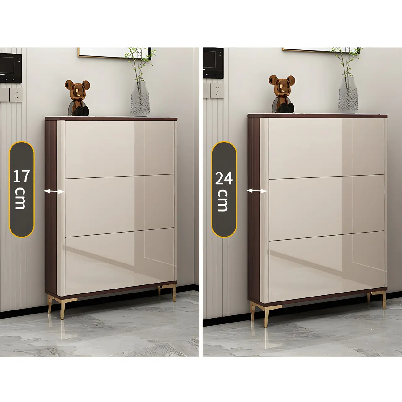 Rectangular Wood Entryway Beige Shoe Storage Cabinet Image - 14 | homeyfad