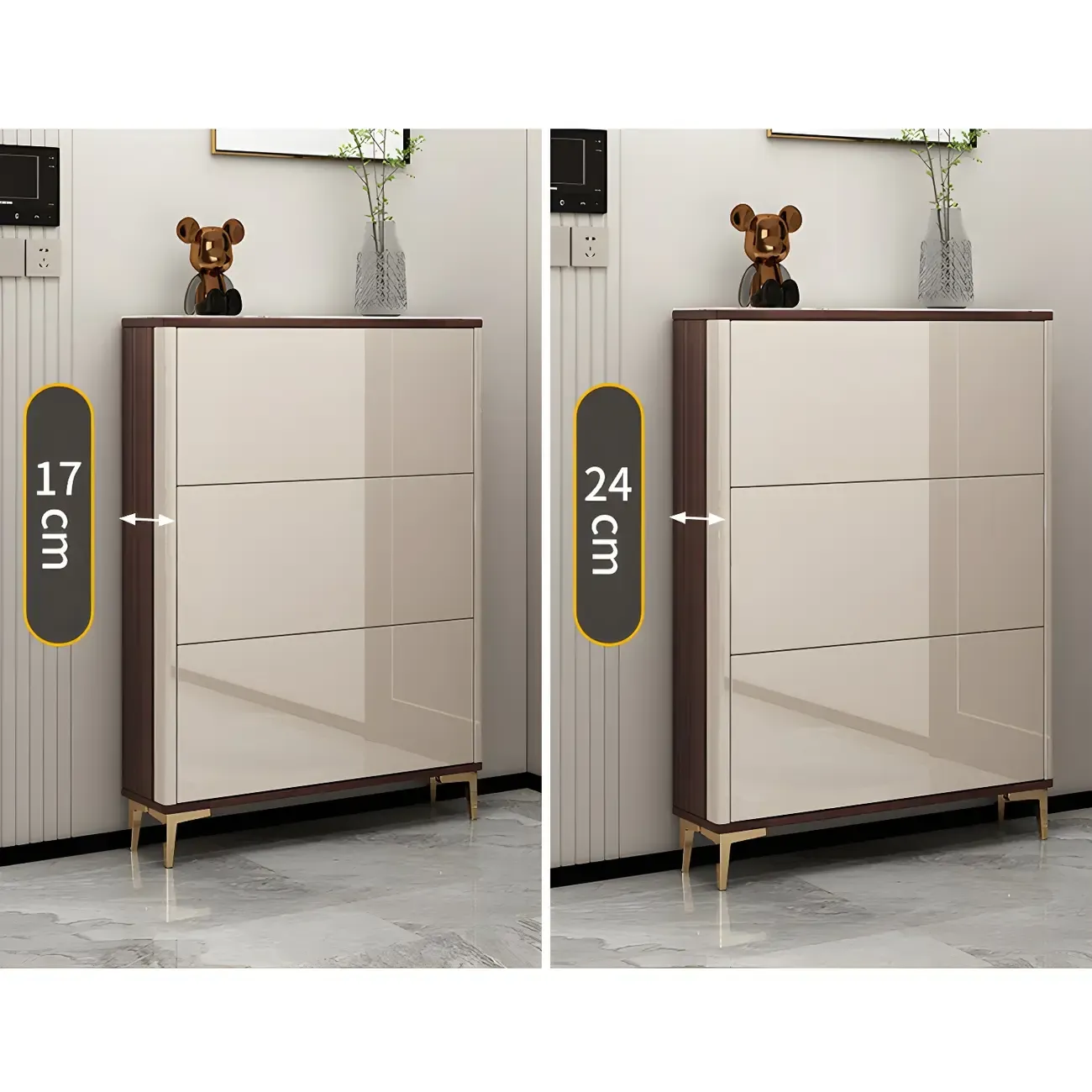 Rectangular Wood Entryway Beige Shoe Storage Cabinet Image - 14