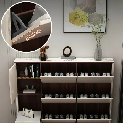 Rectangular Wood Entryway Beige Shoe Storage Cabinet Image - 15