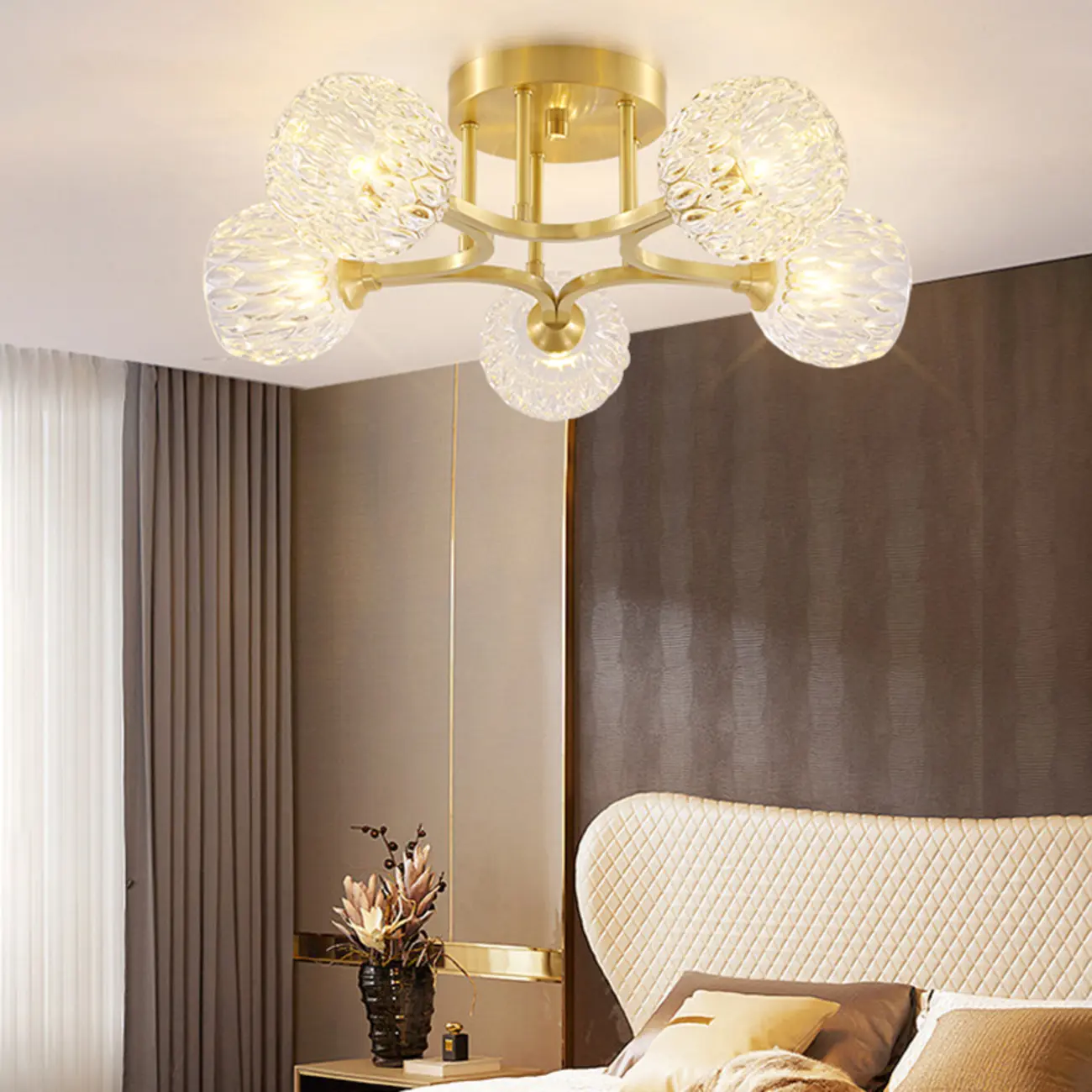 Modern Glass Semi Flush Ceiling Light for Bedroom Elegance Image - 1 | homeyfad