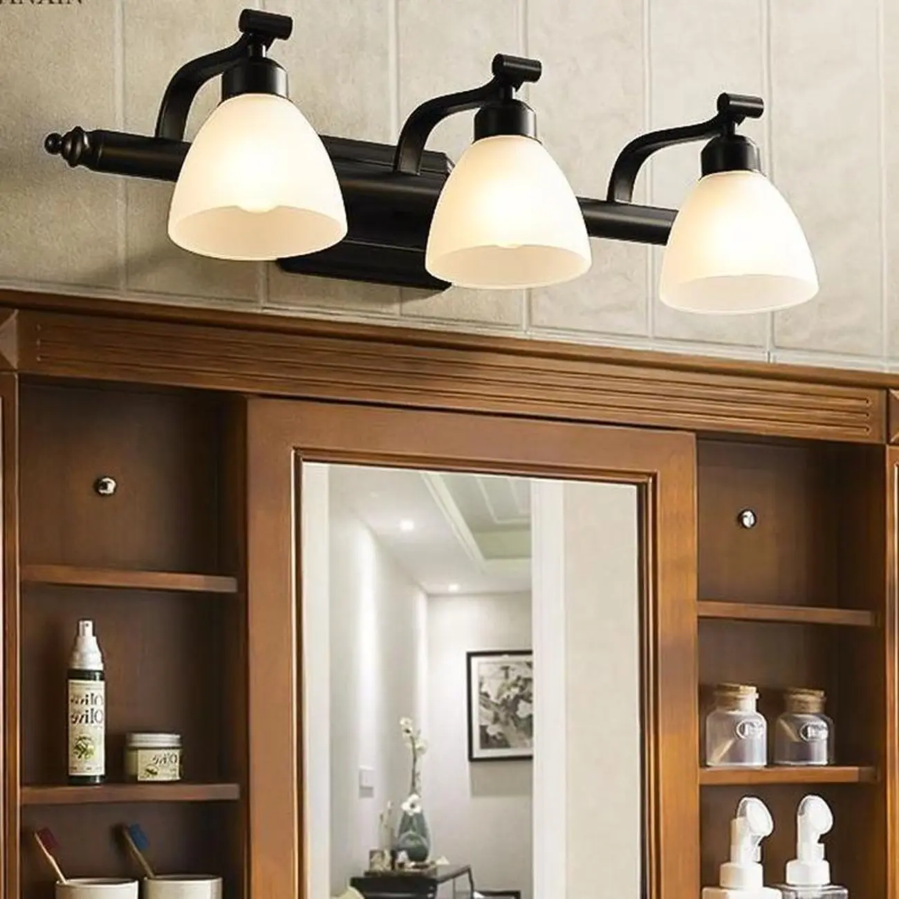 Modern Black Vanity Light with Frosted Glass for Bathroom Image - 1 | homeyfad