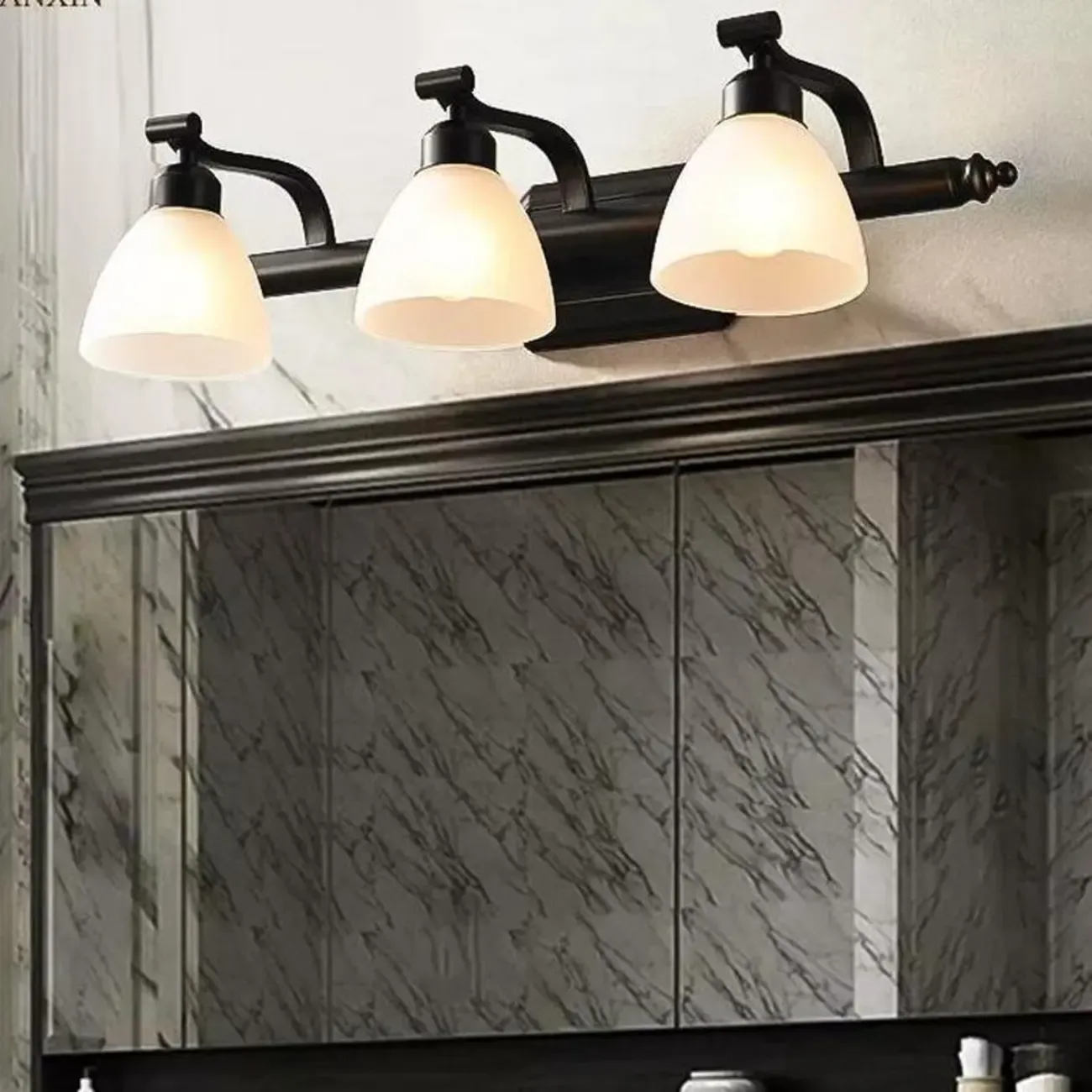 Modern Black Vanity Light with Frosted Glass for Bathroom Image - 4