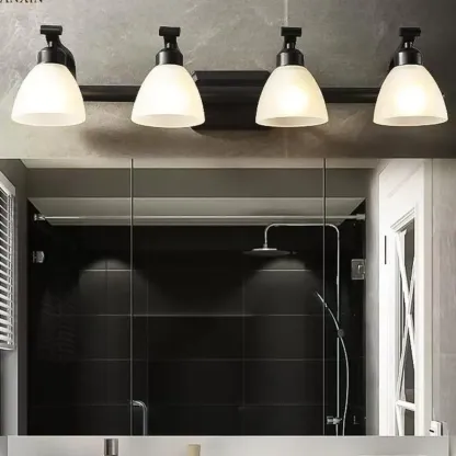 Modern Black Vanity Light with Frosted Glass for Bathroom Image - 5