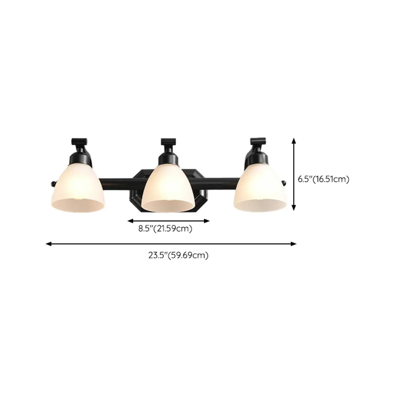 Modern Metal Bathroom Vanity Light with Frosted Glass #size