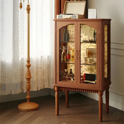 Retro Adjustable Cherry Wood Glass Doo Curio Cabinet Image - 2