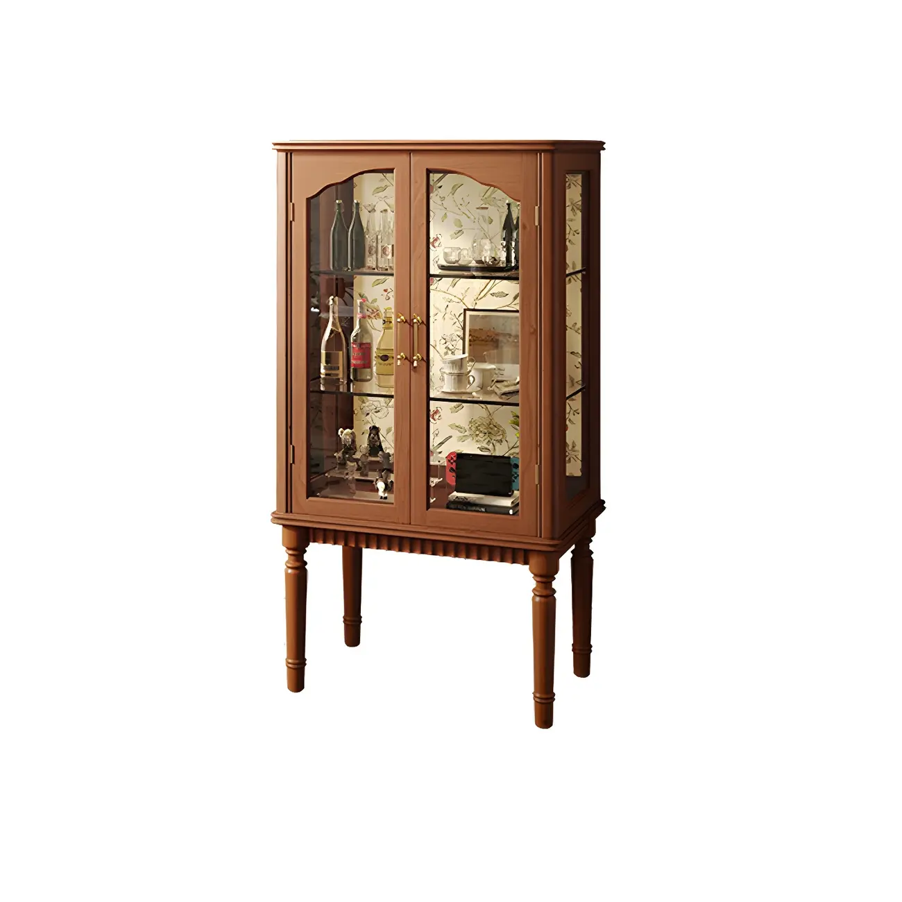 Retro Adjustable Cherry Wood Glass Doo Curio Cabinet Image - 6 | homeyfad