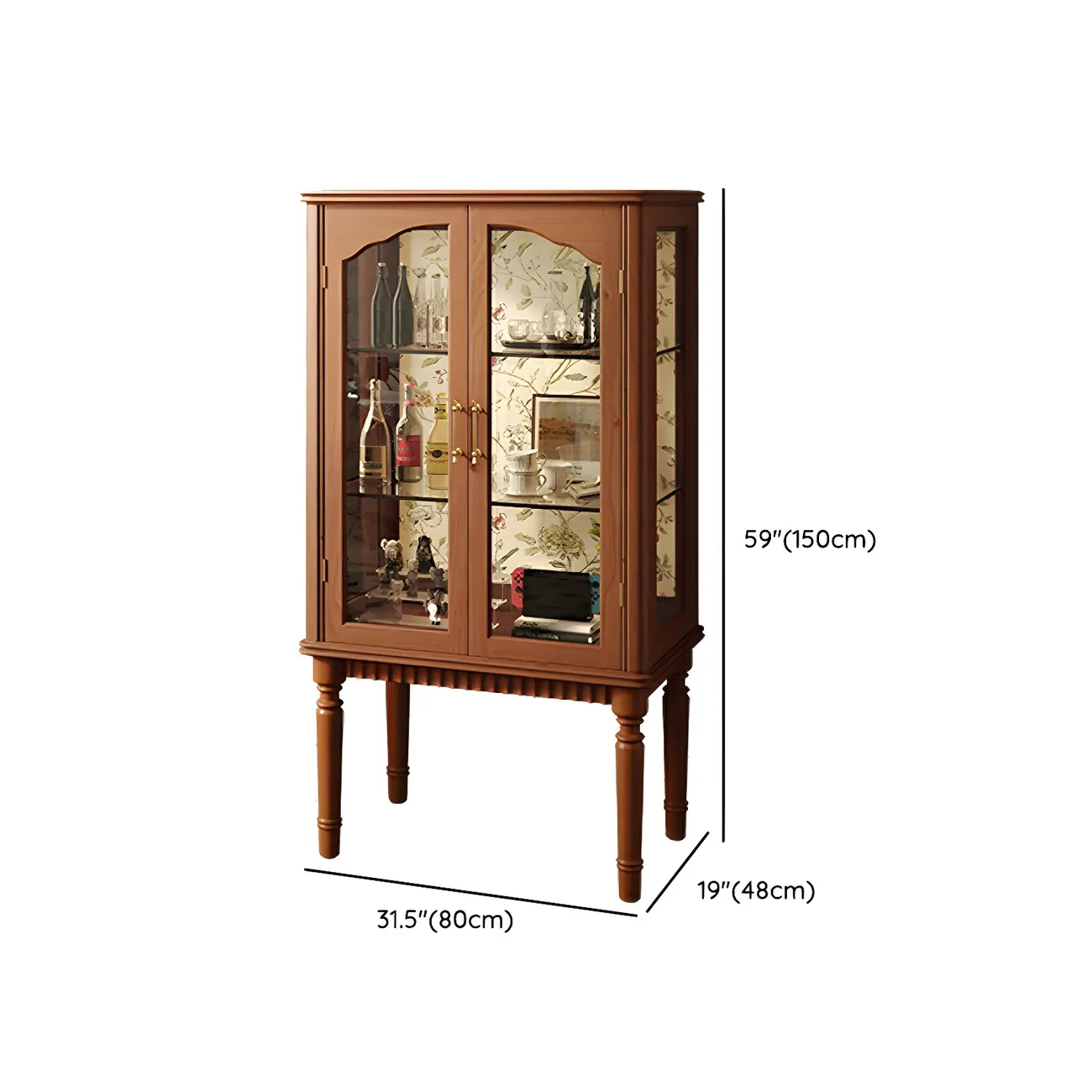 Retro Adjustable Cherry Wood Glass Doo Curio Cabinet #size | homeyfad