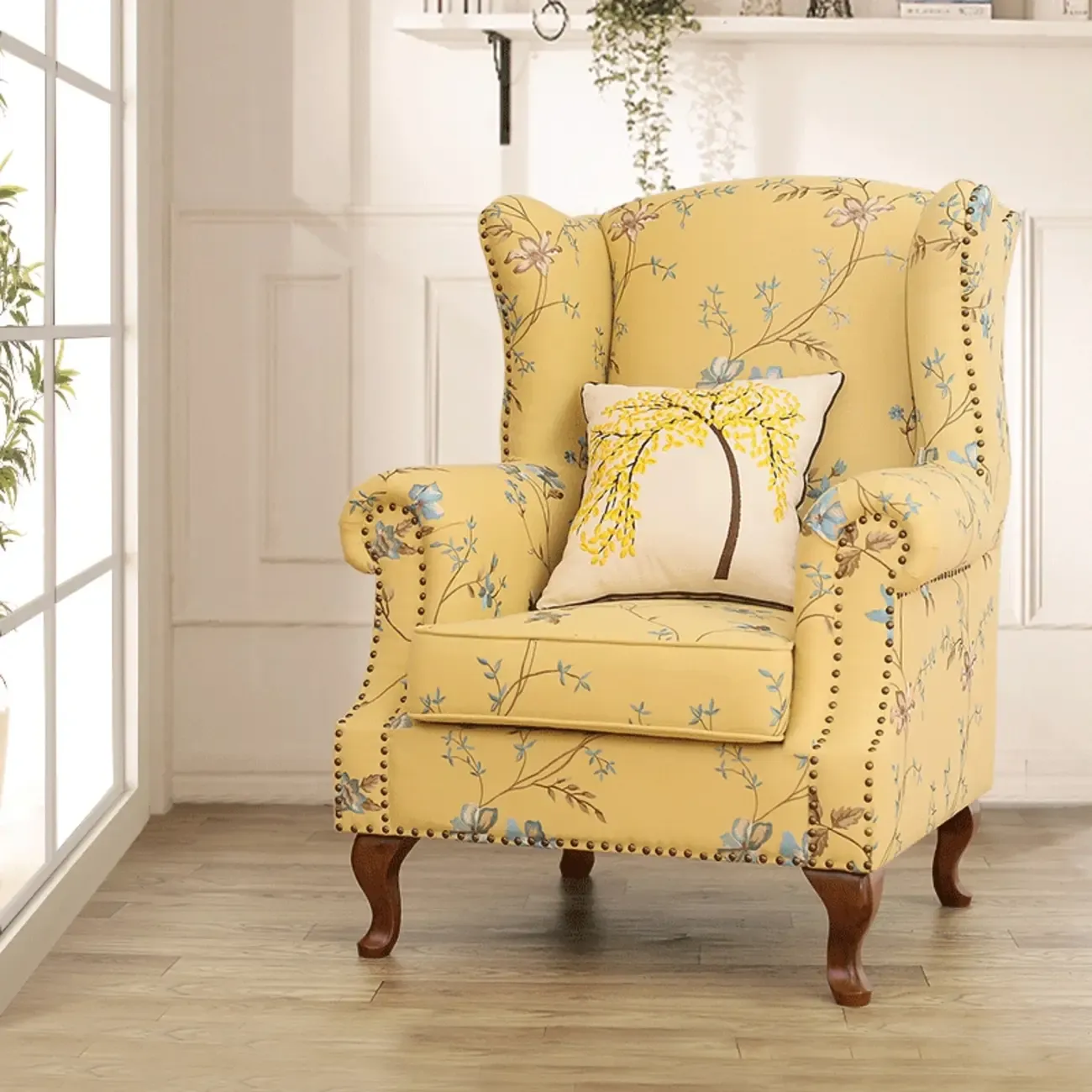 Vintage Fabric Accent Chair with Nailhead Trim for Living Room Image - 2