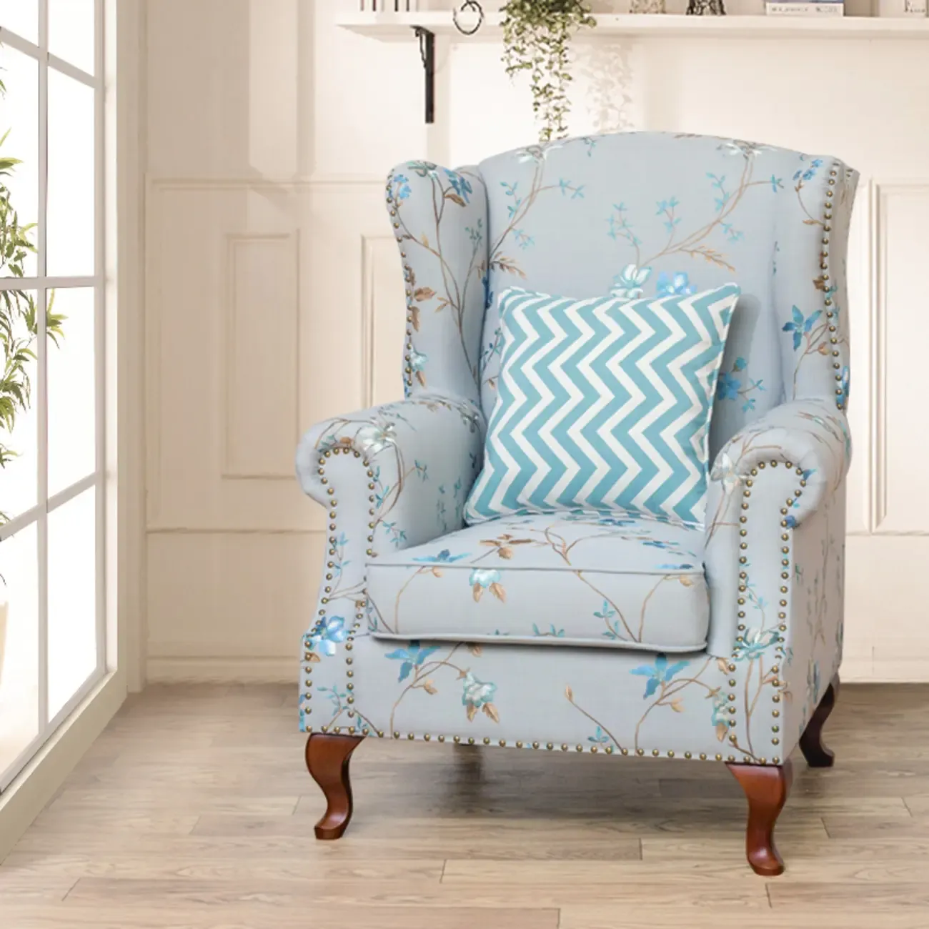 Vintage Fabric Accent Chair with Nailhead Trim for Living Room Image - 3