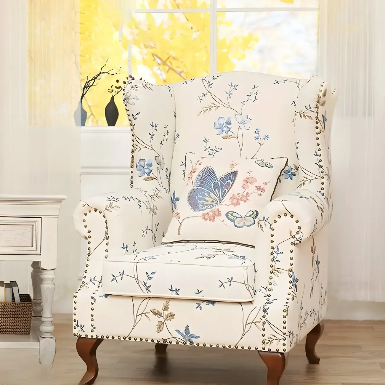 Vintage Fabric Accent Chair with Nailhead Trim for Living Room Image - 4