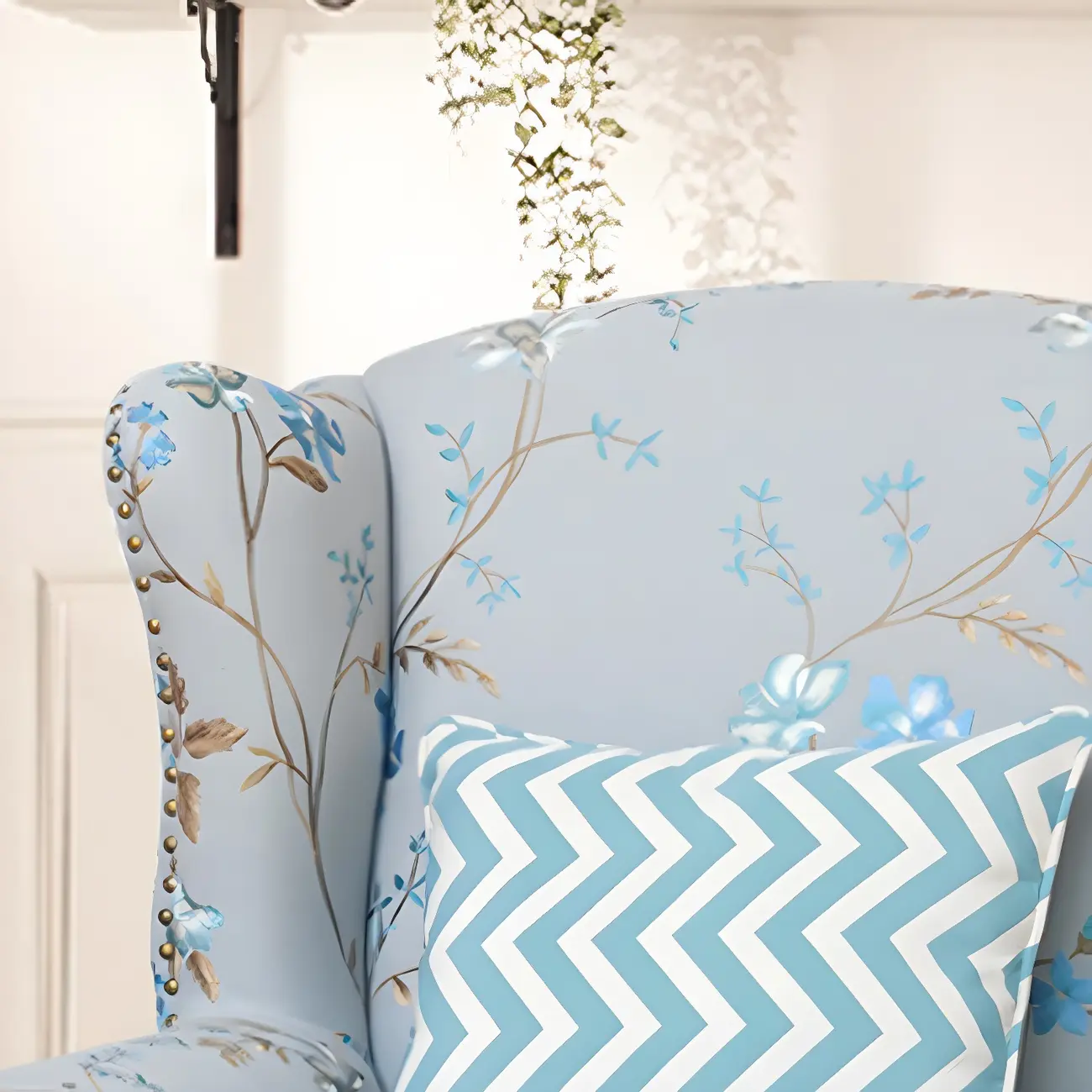 Vintage Fabric Accent Chair with Nailhead Trim for Living Room Image - 8 | homeyfad