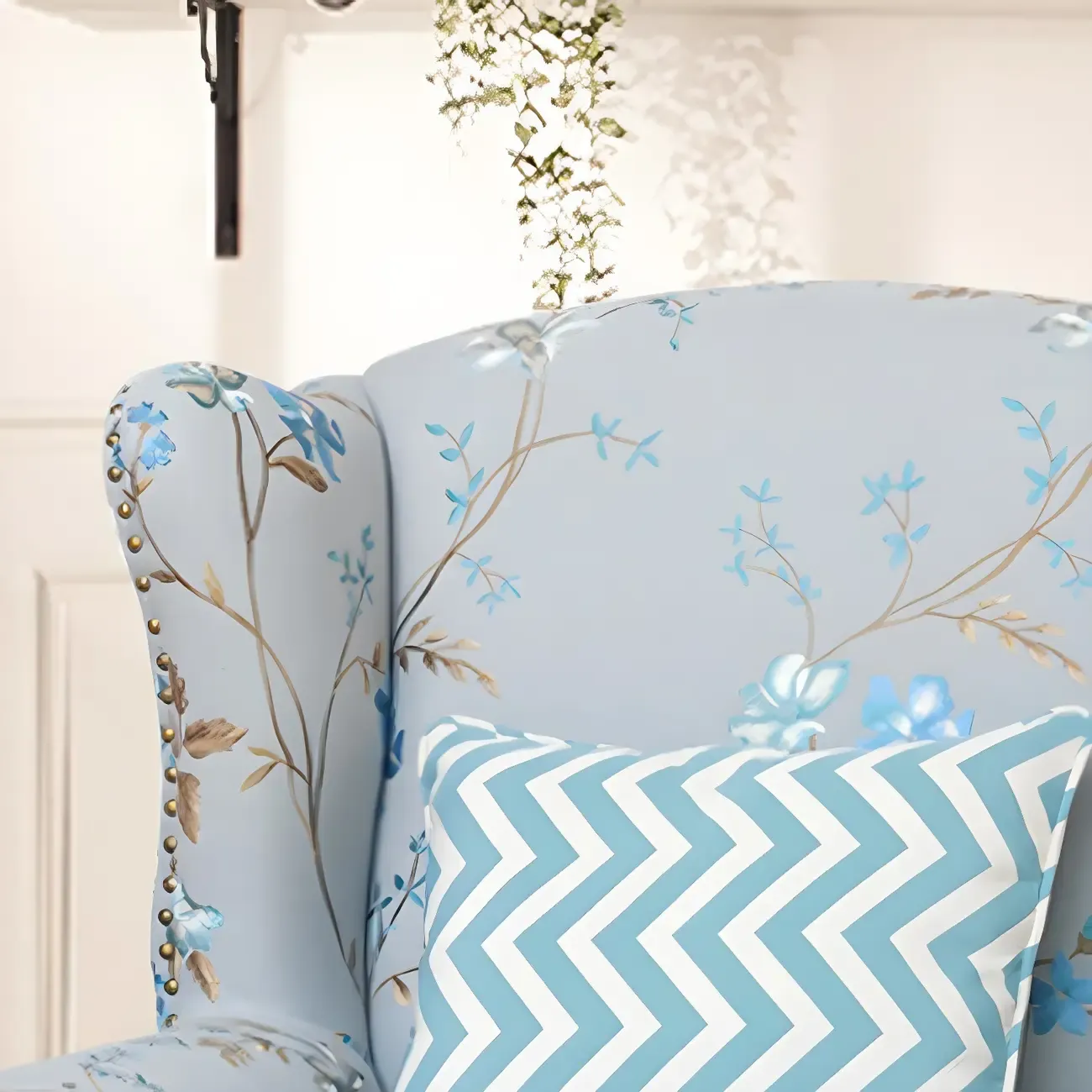 Vintage Fabric Accent Chair with Nailhead Trim for Living Room Image - 8