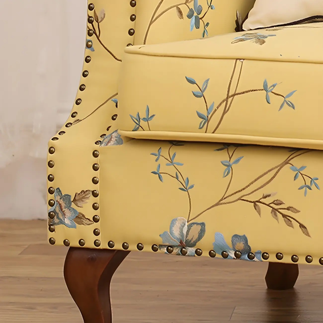 Vintage Fabric Accent Chair with Nailhead Trim for Living Room Image - 9 | homeyfad