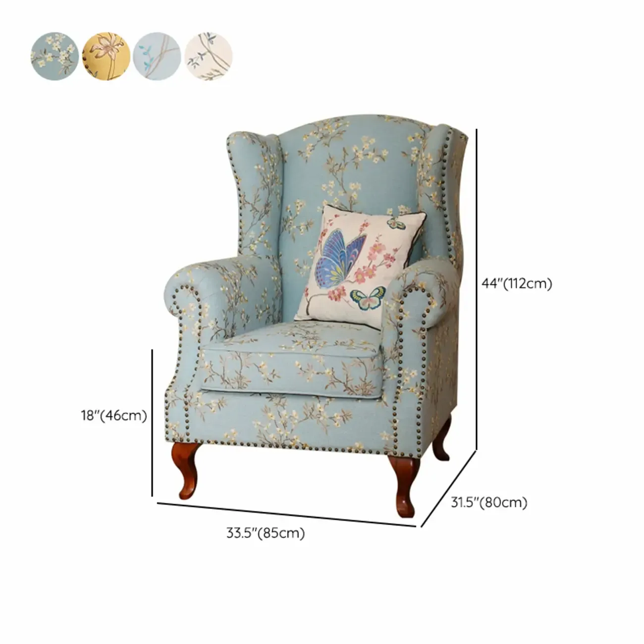 Vintage Fabric Accent Chair with Nailhead Trim for Living Room #size