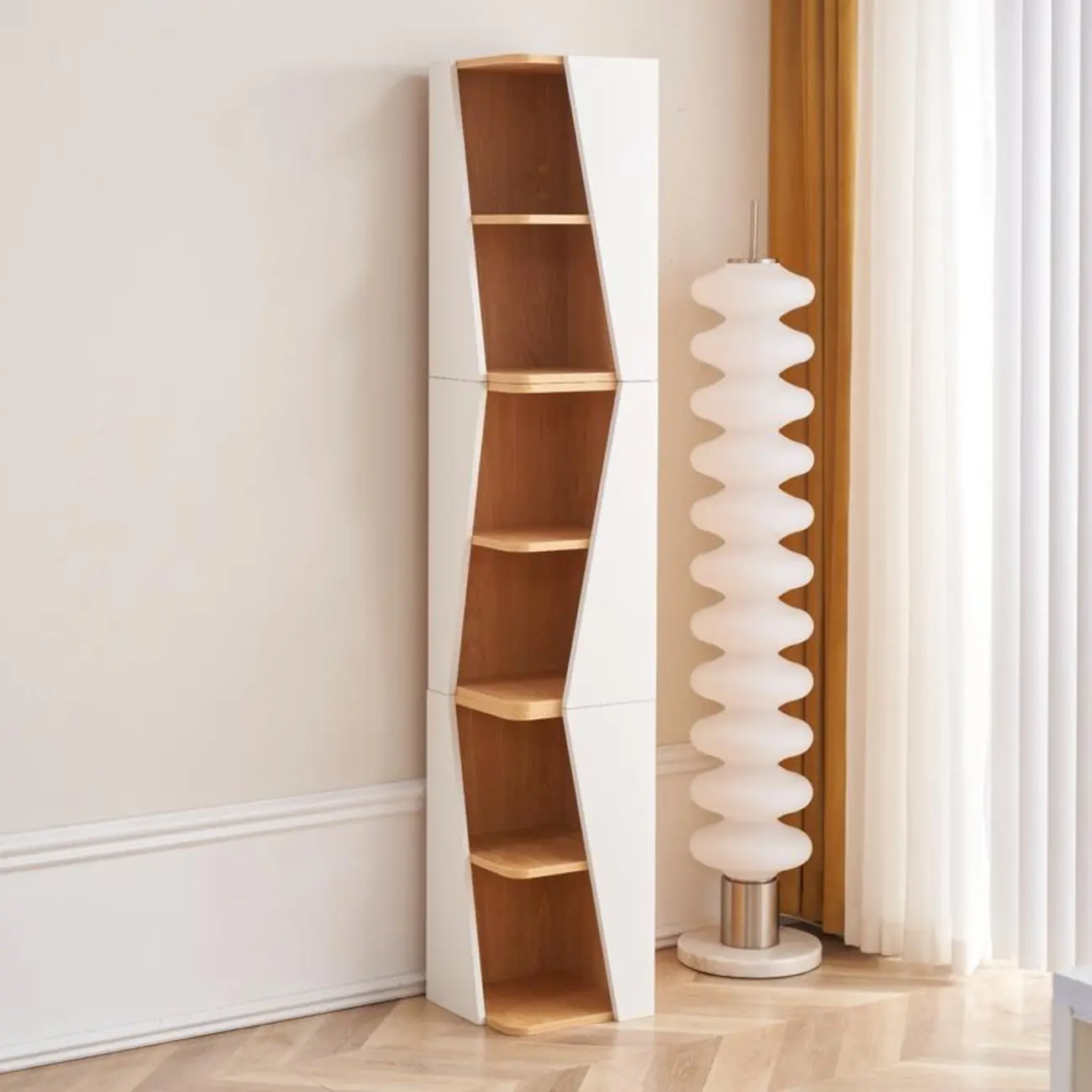 Modern White Natural Wood Geometric Square Storage Cabinet Image - 1 | homeyfad