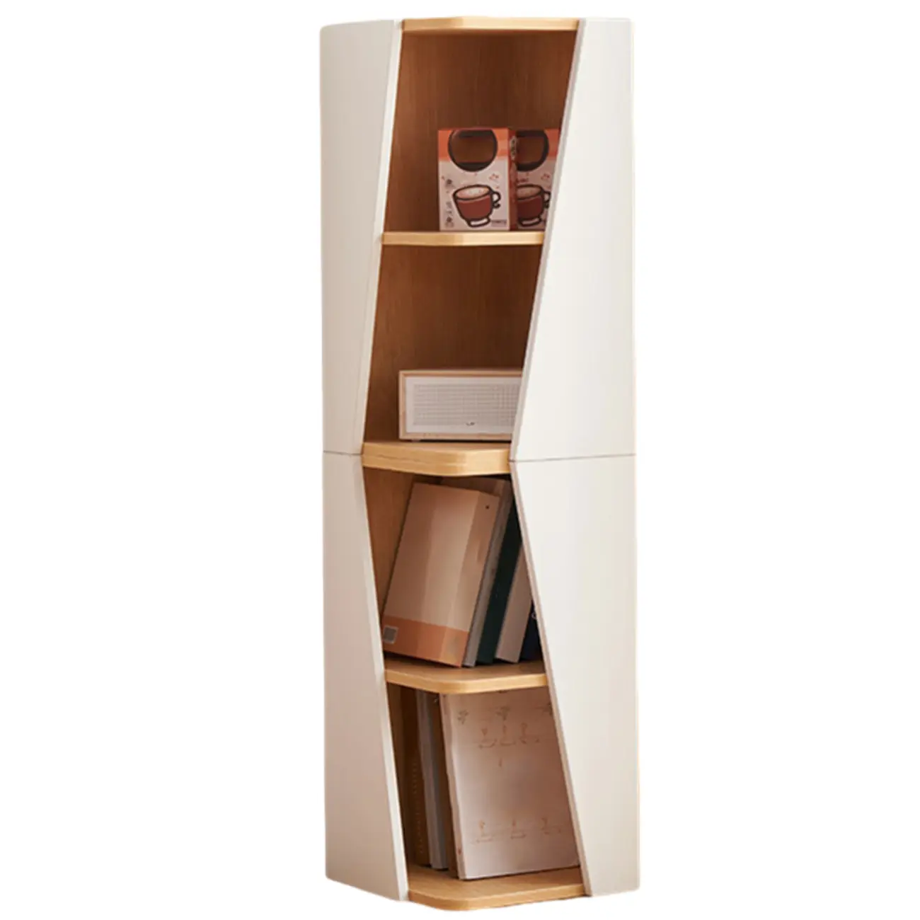 Modern White Natural Wood Geometric Square Storage Cabinet Image - 9 | homeyfad