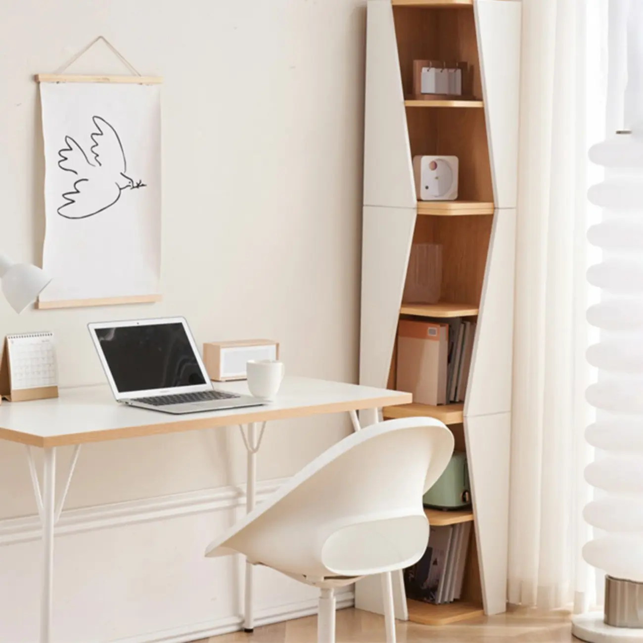 Modern White Natural Wood Geometric Square Storage Cabinet Image - 5 | homeyfad