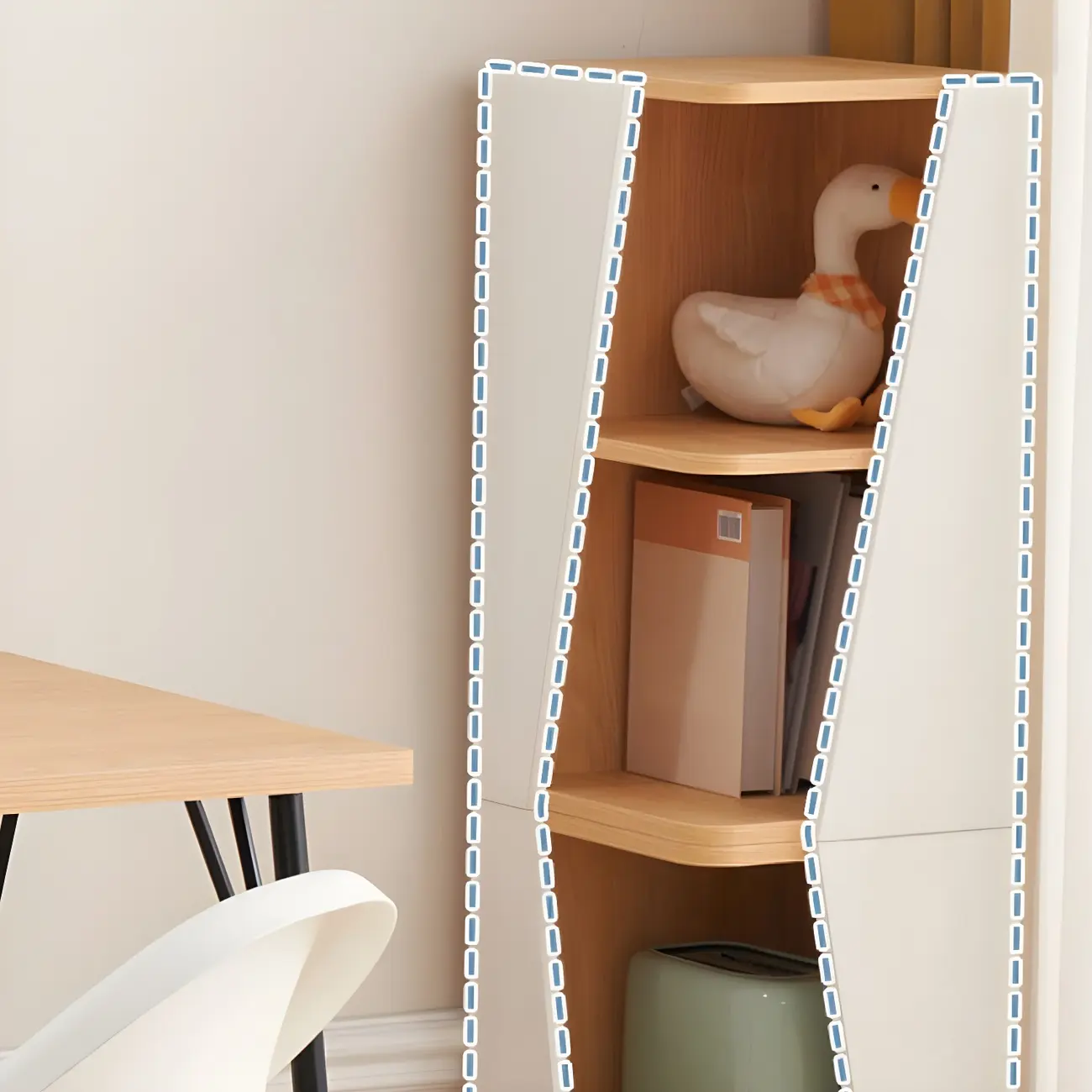 Modern White Natural Wood Geometric Square Storage Cabinet Image - 12 | homeyfad