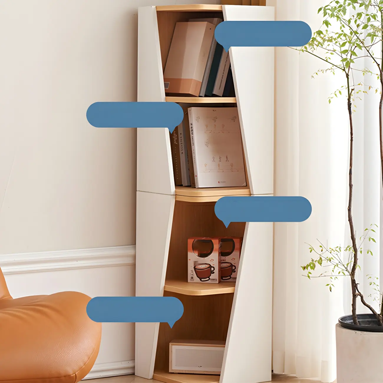 Modern White Natural Wood Geometric Square Storage Cabinet Image - 14 | homeyfad