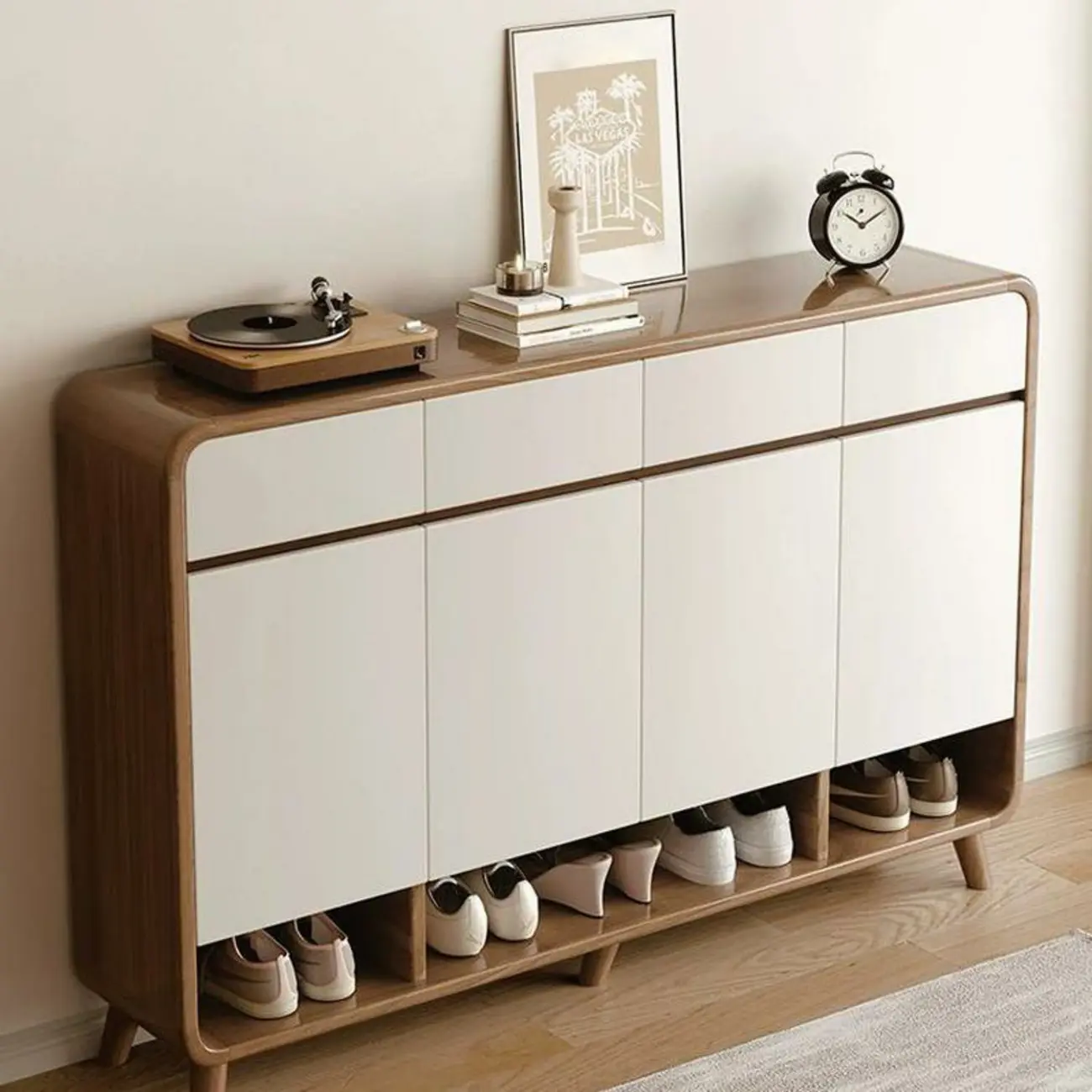 Entryway Brown Solid Wood Shoe Cabinet with Drawers Image - 1 | homeyfad