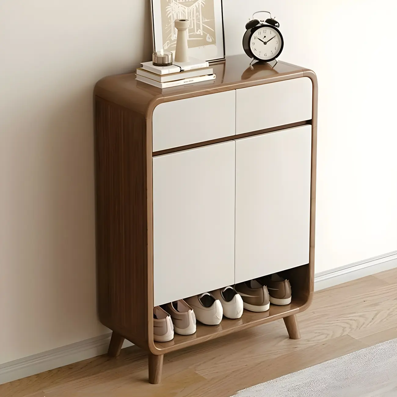 Entryway Brown Solid Wood Shoe Cabinet with Drawers Image - 2 | homeyfad