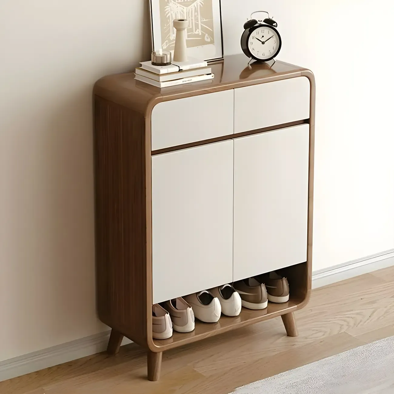 Modern Wood Hallway Medium Shoe Storage Cabinet Image - 2