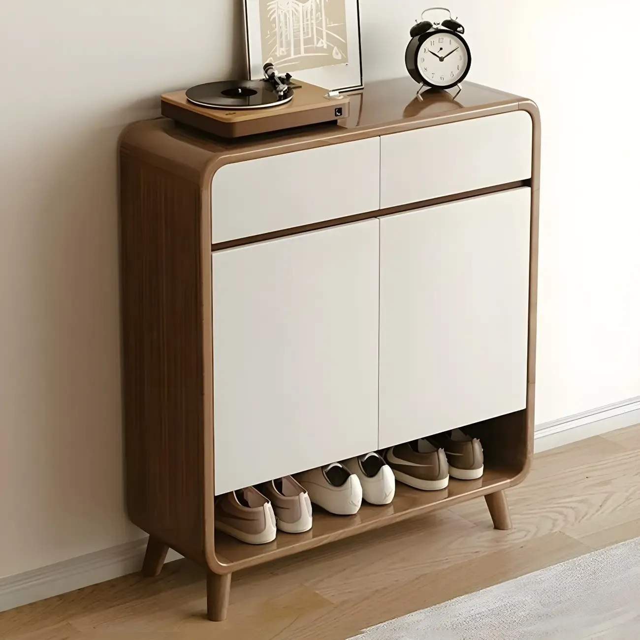 Modern Wood Hallway Medium Shoe Storage Cabinet Image - 3