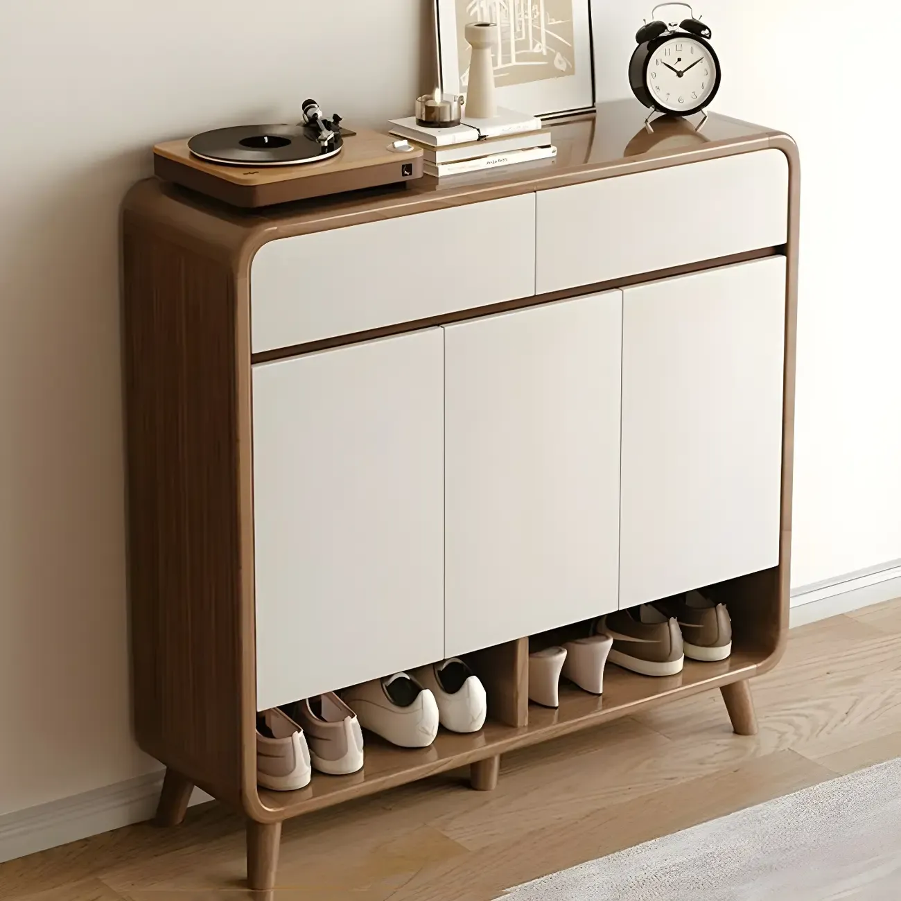 Modern Wood Hallway Medium Shoe Storage Cabinet Image - 5