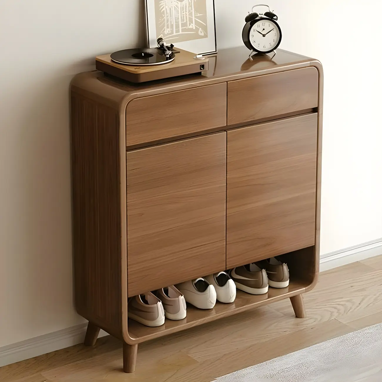 Entryway Brown Solid Wood Shoe Cabinet with Drawers Image - 13 | homeyfad