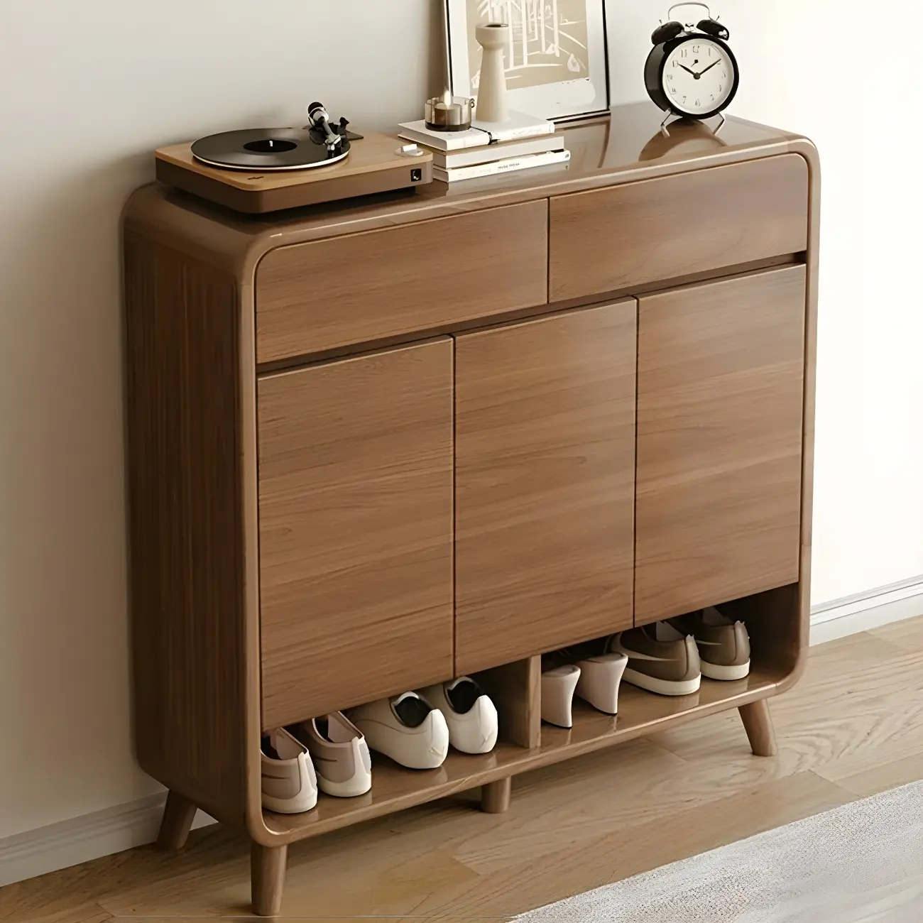 Entryway Brown Solid Wood Shoe Cabinet with Drawers Image - 16 | homeyfad
