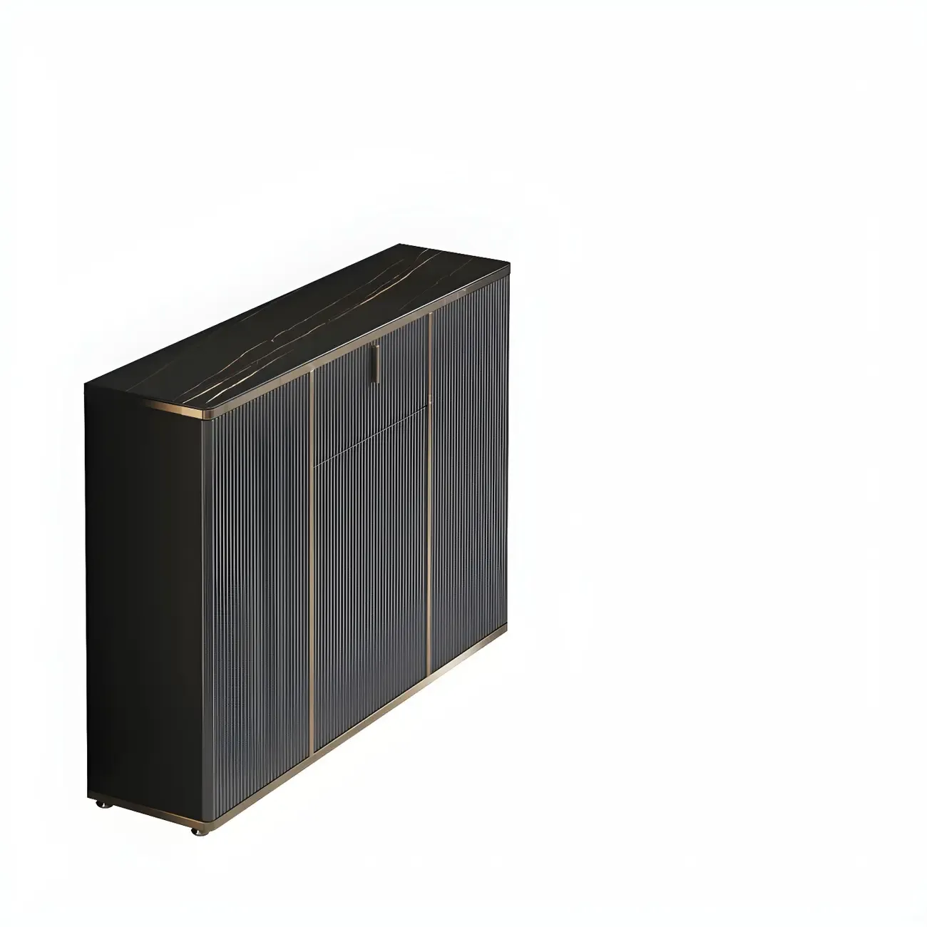 Large Entryway Shoe Cabinet Gray Textured Door Metal Legs Image - 4