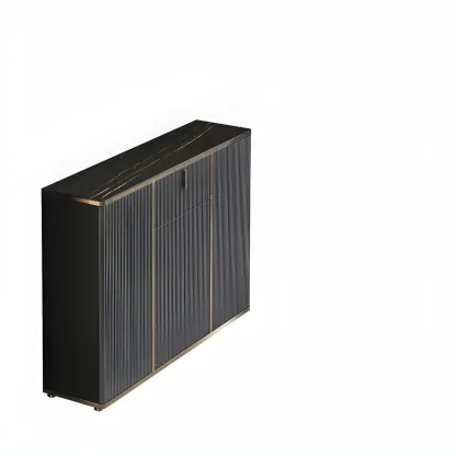 Large Entryway Shoe Cabinet Gray Textured Door Metal Legs Image - 4