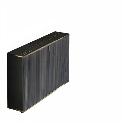 Large Entryway Shoe Cabinet Gray Textured Door Metal Legs Image - 5