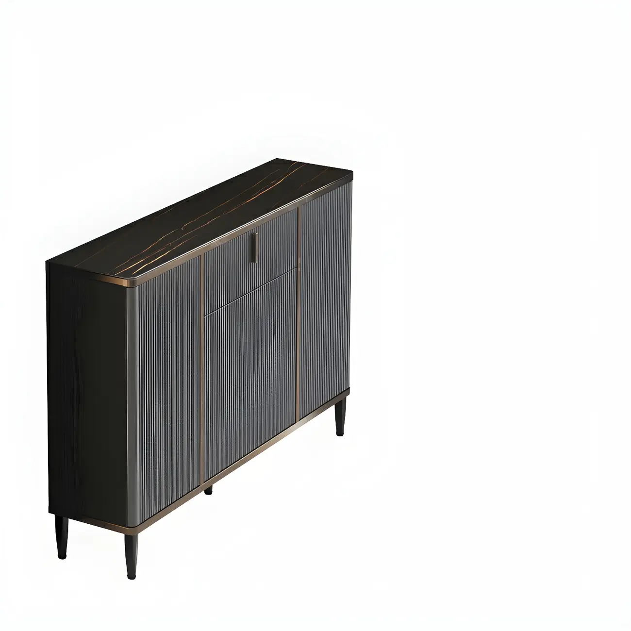 Large Entryway Shoe Cabinet Gray Textured Door Metal Legs Image - 6 | homeyfad