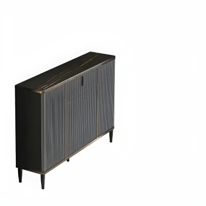 Large Entryway Shoe Cabinet Gray Textured Door Metal Legs Image - 6