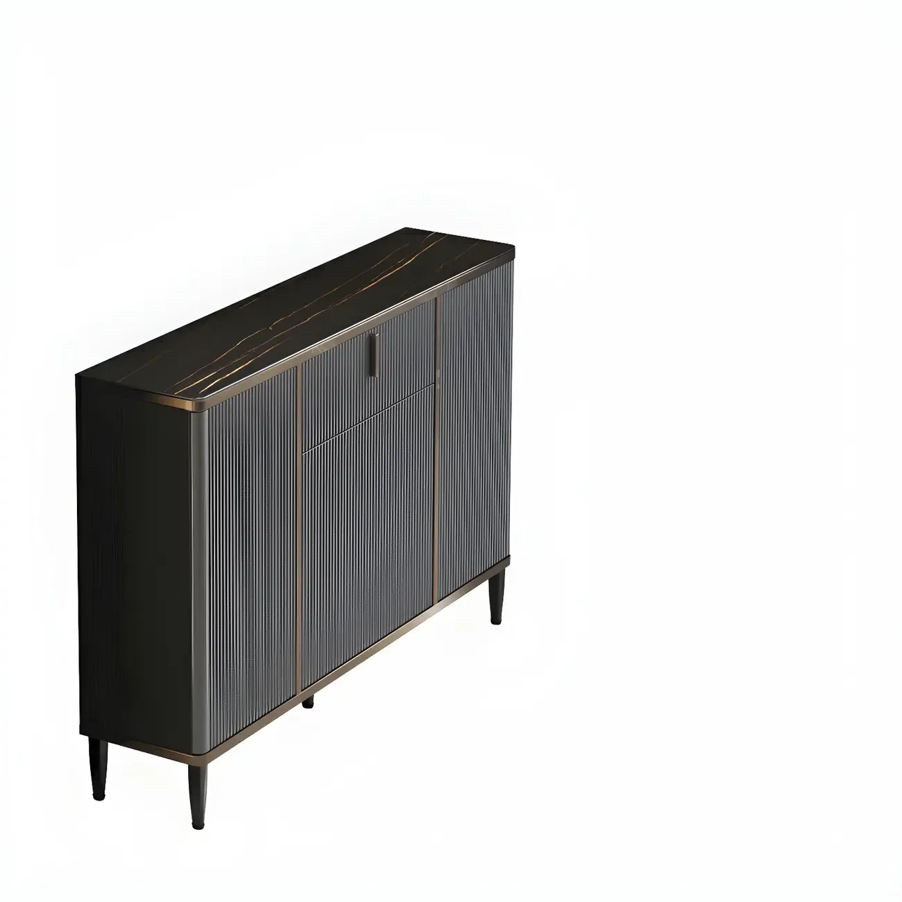 Large Entryway Shoe Cabinet Gray Textured Door Metal Legs Image - 7