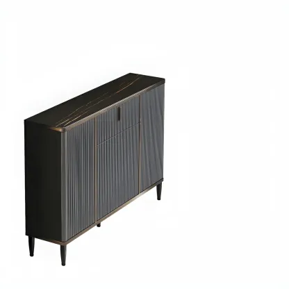 Large Entryway Shoe Cabinet Gray Textured Door Metal Legs Image - 7