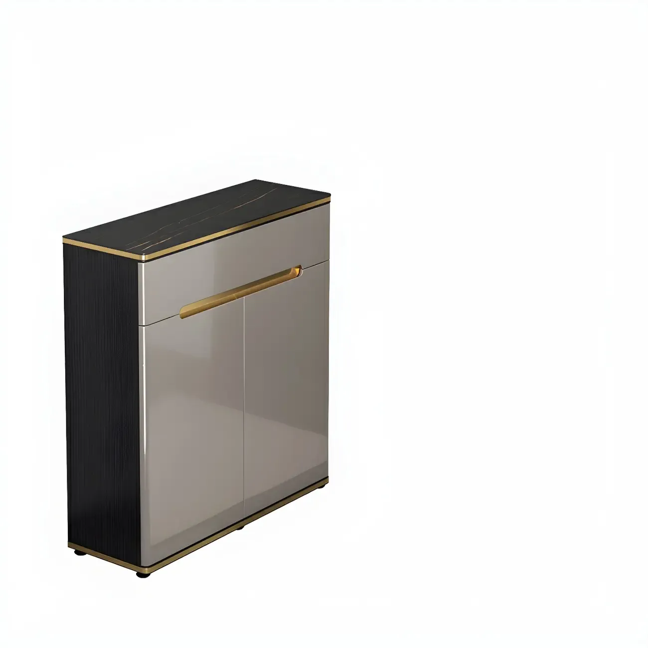 Large Entryway Shoe Cabinet Gray Textured Door Metal Legs Image - 9