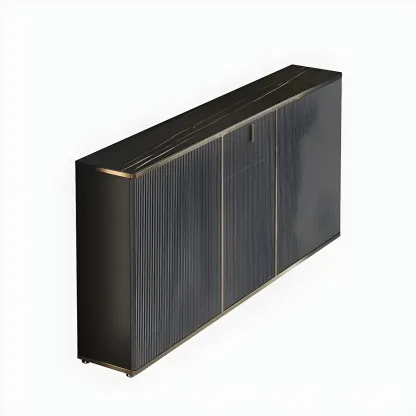 Large Entryway Shoe Cabinet Gray Textured Door Metal Legs Image - 16