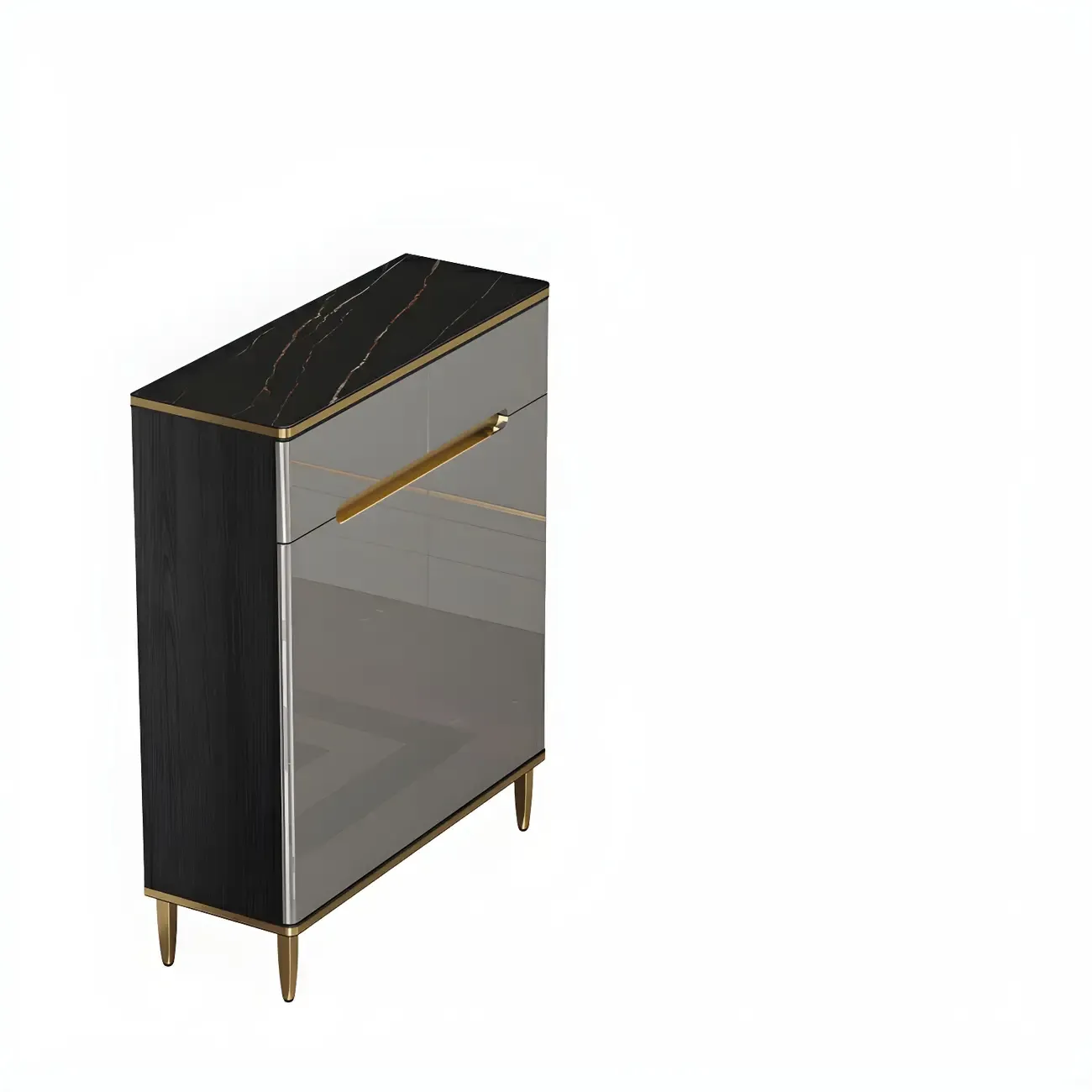 Large Entryway Shoe Cabinet Gray Textured Door Metal Legs Image - 18