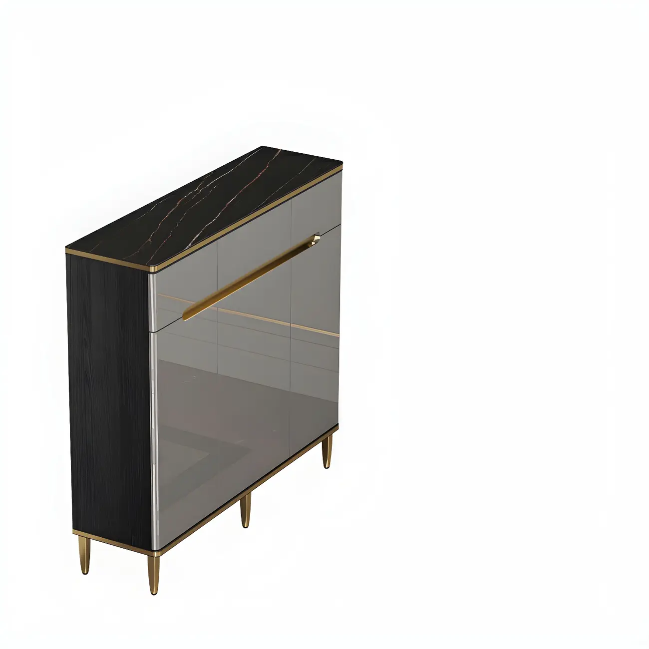 Large Entryway Shoe Cabinet Gray Textured Door Metal Legs Image - 19 | homeyfad